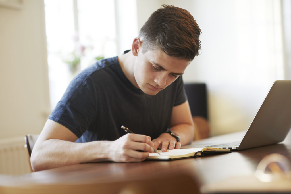 Young man using laptop at home