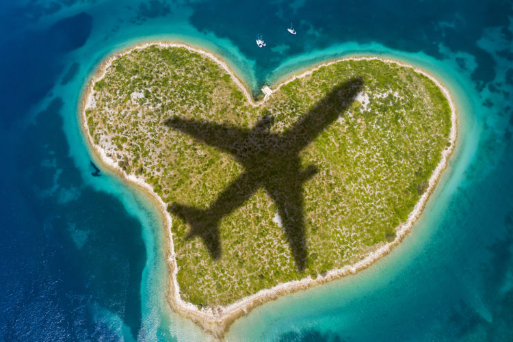 Aerial view of Galesnjak island or Island of Love, Croatia. The famous island in Croatia, shaped like a heart. This is best seen from the air.
