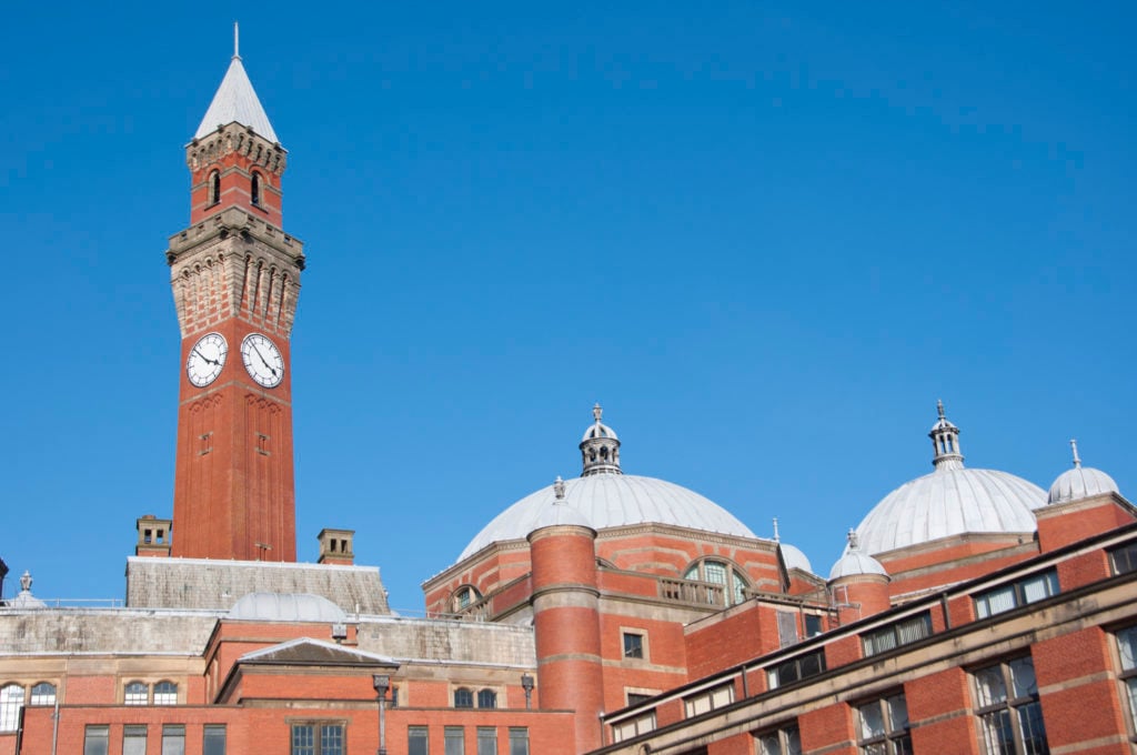 Joseph Chamberlain Memorial Clock Tower in Chancellors court at the University of Birmingham England