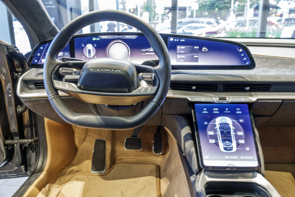 Miami, Florida, Lucid Motors Showroom, Grand Touring Long Range EV, electric vehicle interior
