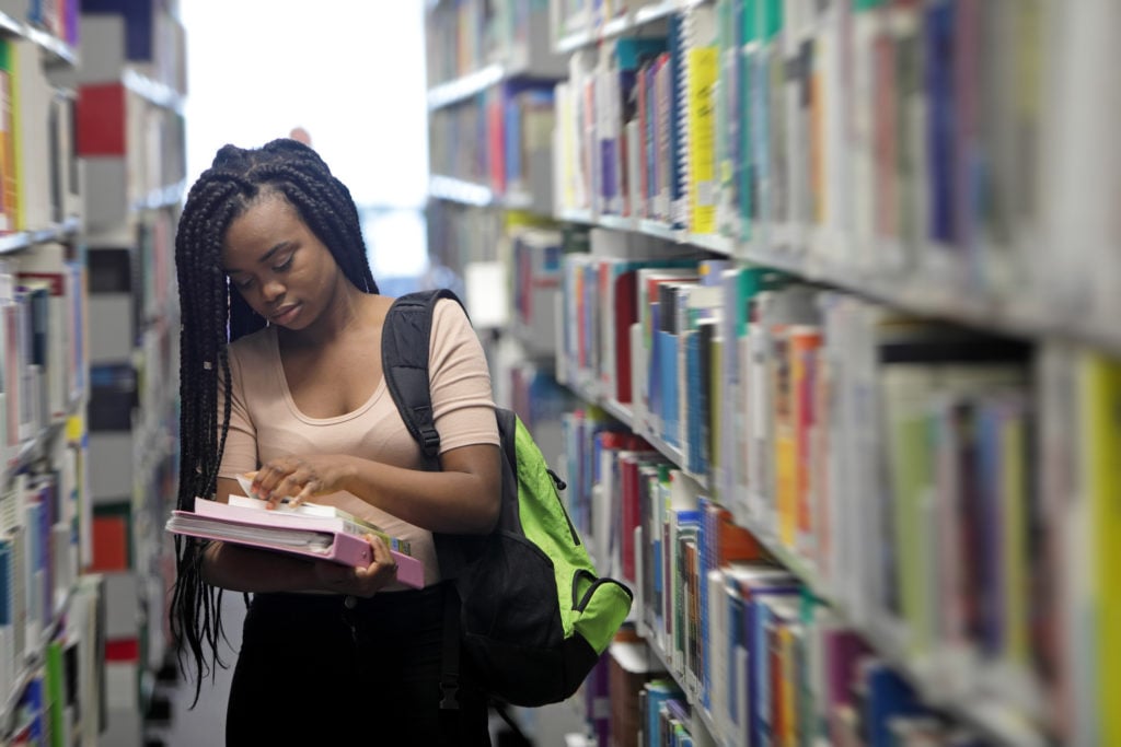Female student in library