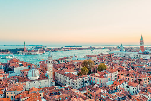 A sunset aerial view of Venice - stock photo