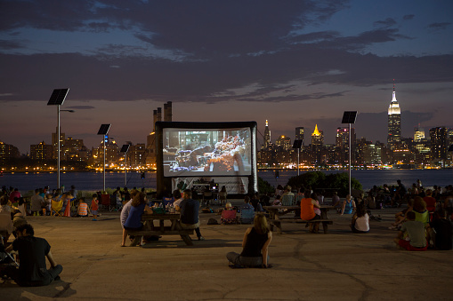 Outdoor Movie theater at the East River State Park, Williamsburg, Brooklyn, NY, USA