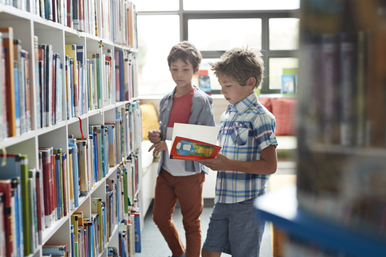 Children at modern school facility