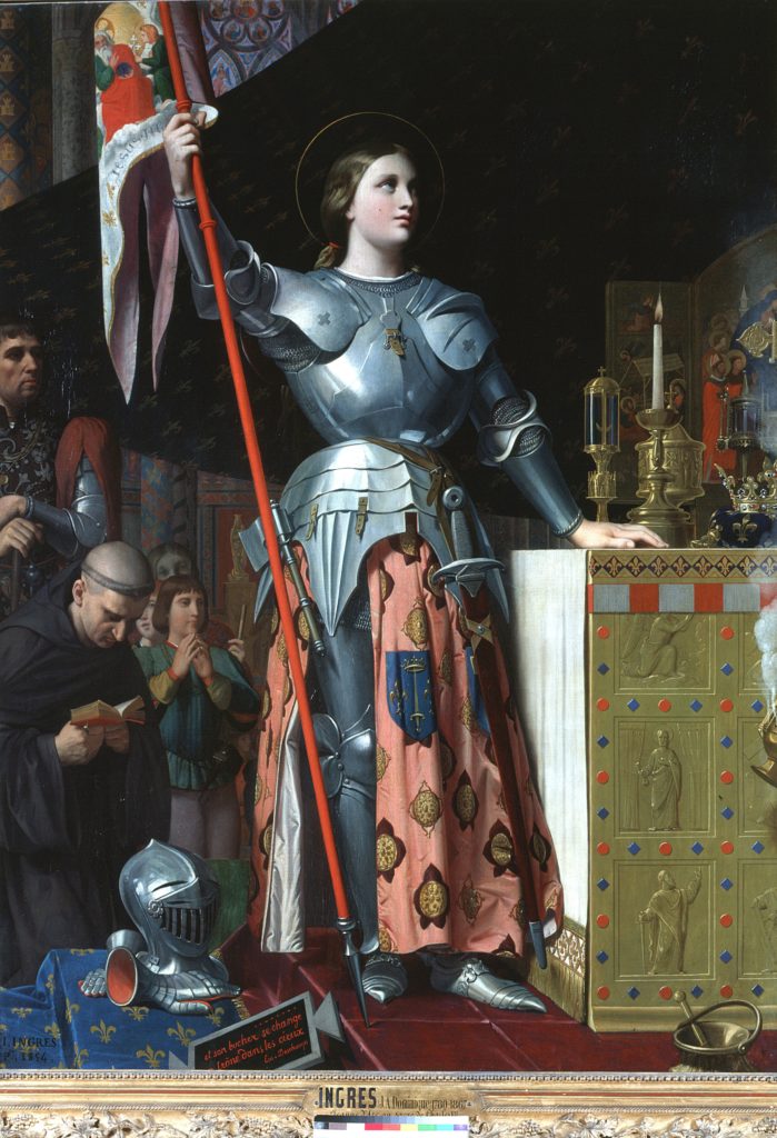Joan of Arc at the Coronation of Charles VII in the Cathedral at Reims. Jean Auguste Dominique Ingres (1780-1867) French Classical painter. Oil on canvas (1854). Louvre, Paris.
