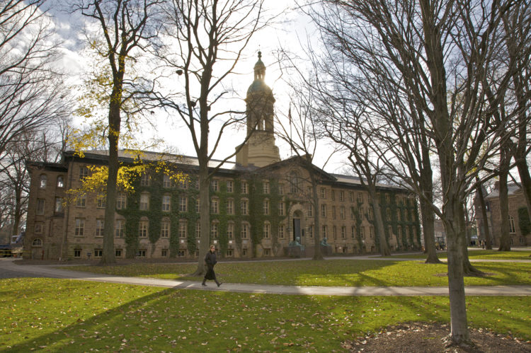 Nassau Hall, oldest building on Princeton campus, 1754, designed by Robert Smith, architect, remodeled by architects Benjamin Latrobe and John Notm...