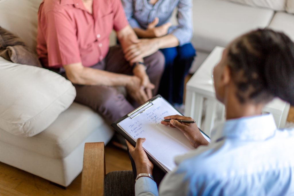 Senior couple home mental health therapy