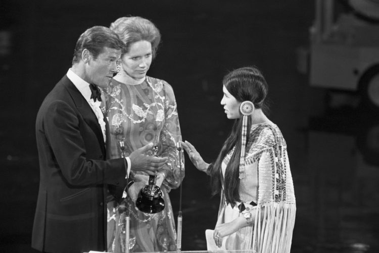 At the 1973 Academy Awards, Sacheen Littlefeather refuses the Academy Award for Best Actor on behalf of Marlon Brando who won for his role in The G...