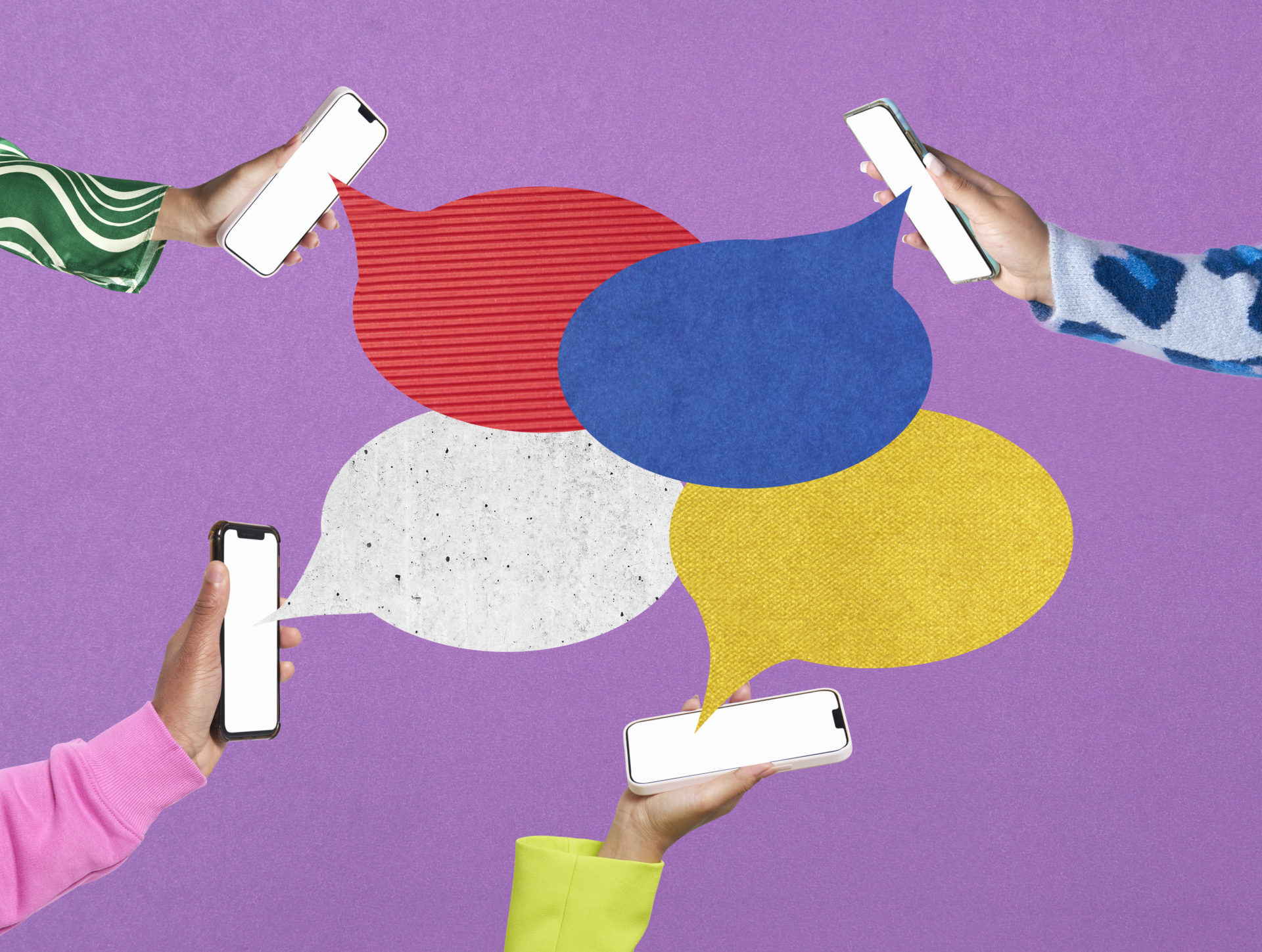 Women holding smartphones having an online conversation