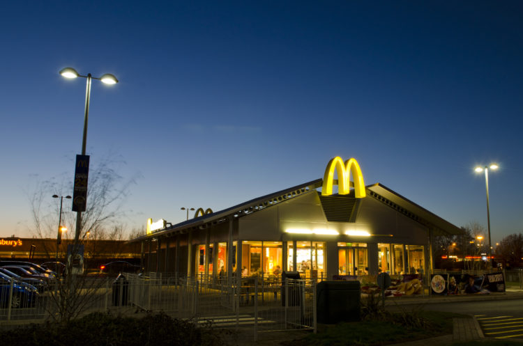 Weston-super-Mare, United Kingdom - February 26, 2011: Early evening at a drive through McDonald's restaurant on a trading estate in Weston-super-M...