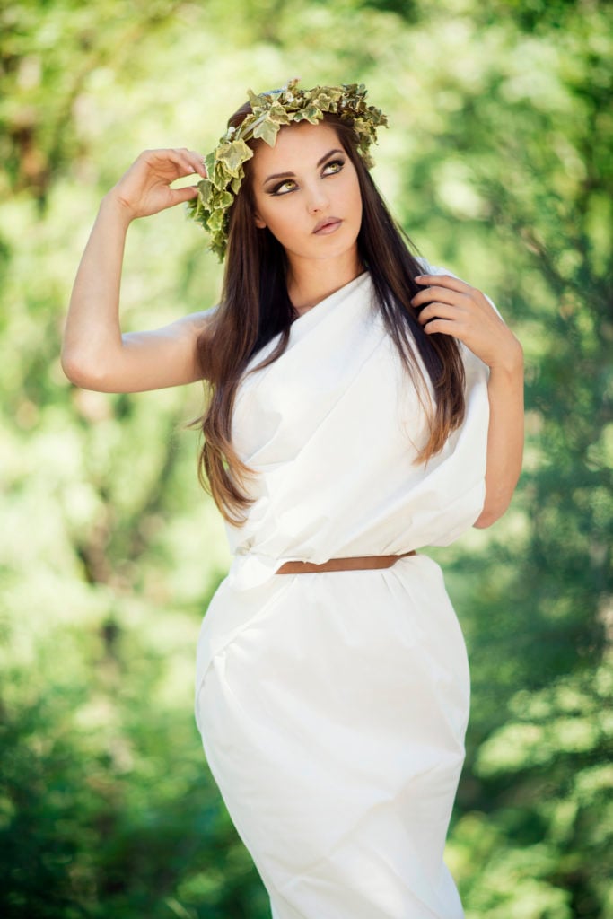 Magnificent Beautiful Girl with Wreath on Head Dressed like Goddess