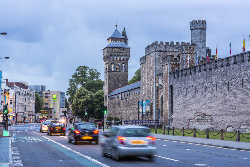 Cardiff City Centre, traffic near Cardiff Castle