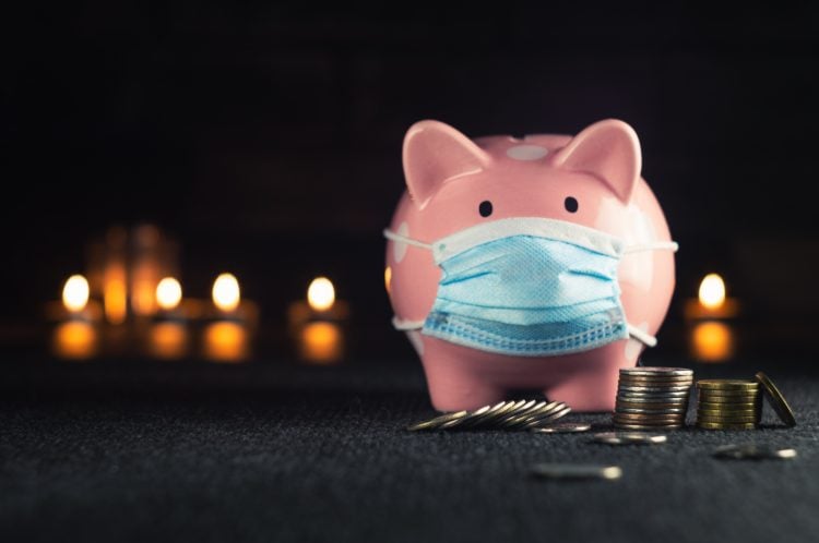 Piggybank wearing face mask