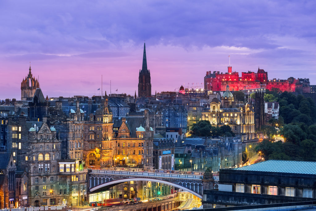Edinburgh skyline from Calton Hill at dusk