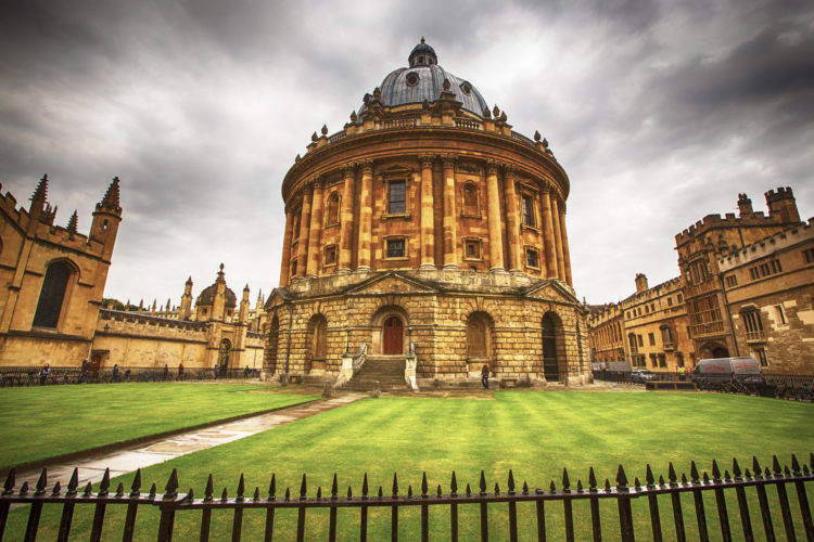 The Historic Radcliffe Camera building in Oxford, UK, which houses an ancient library.