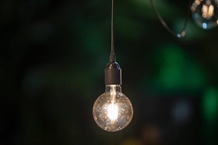 light bulb turned on in tilt shift lens