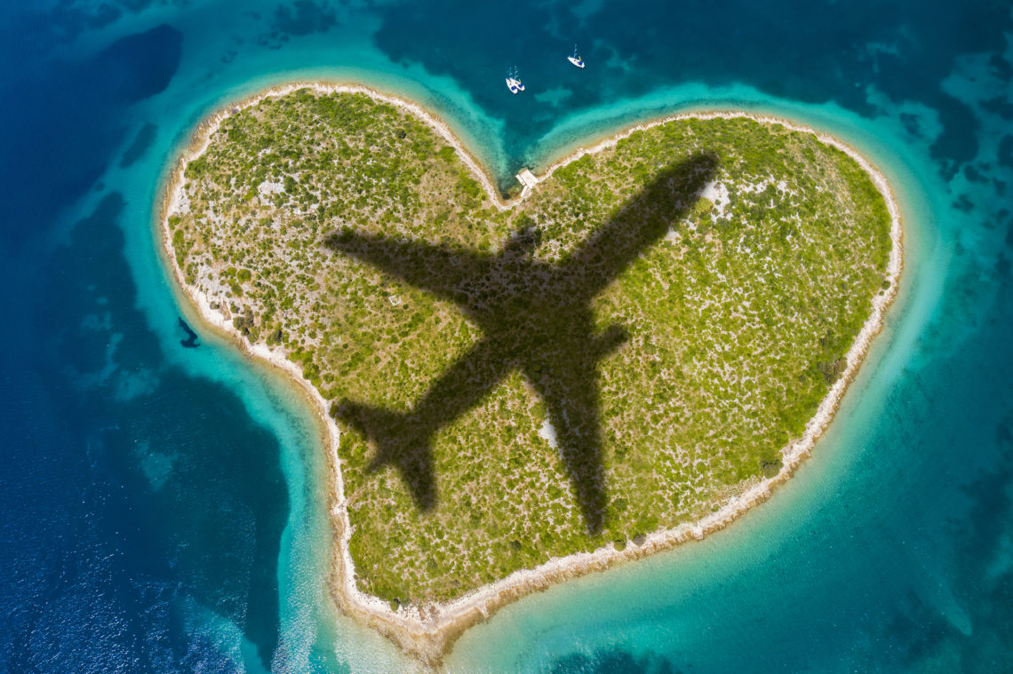 Aerial view of Galesnjak island or Island of Love, Croatia. The famous island in Croatia, shaped like a heart. This is best seen from the air.