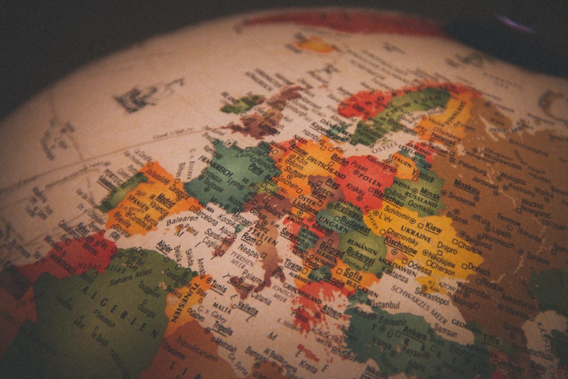 white globe showing european countrues