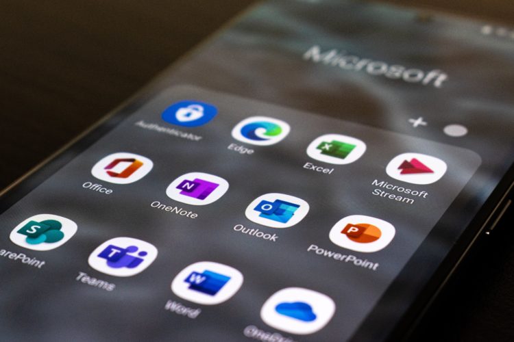microsoft applications displayed on an iPhone