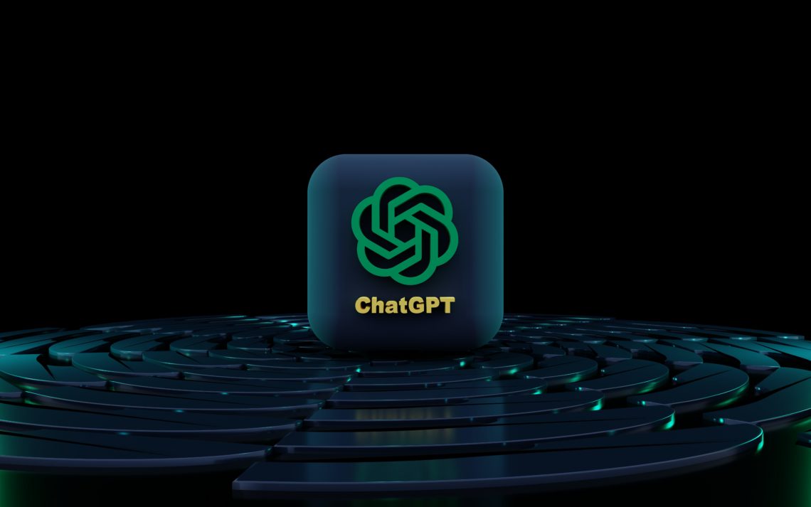 3d chat gpt icon sitting on black keyboard circle shape with black background