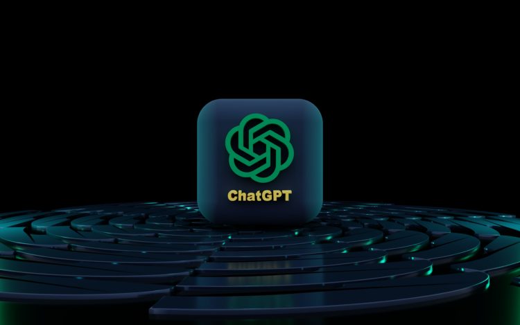3d chat gpt icon sitting on black keyboard circle shape with black background