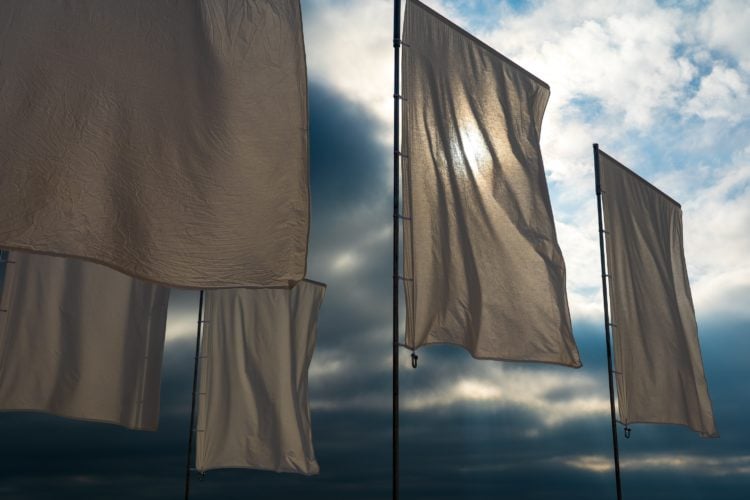 thing beige flags in a row on sunny day